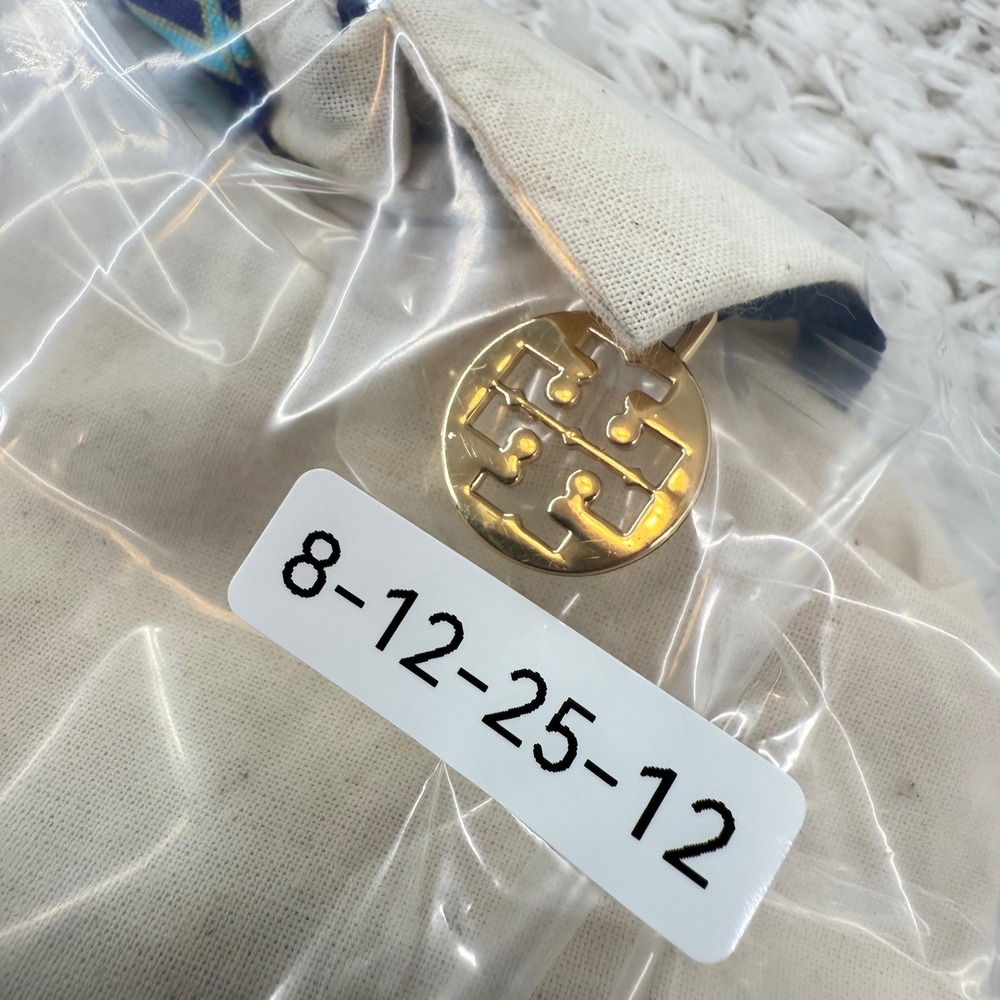 Tory Burch Dust Bag Drawstring Logo Charm Travel Storage Beige Blue 14x12 - Picture 6 of 6